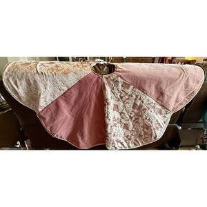 Beautiful Rose And White Velvet Damask Tree Skirt 48" Christmas Holiday Decor